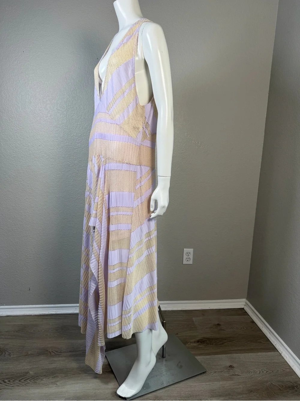 NWT Free People Adrien Striped Midi Dress Lavender Beige Size Large